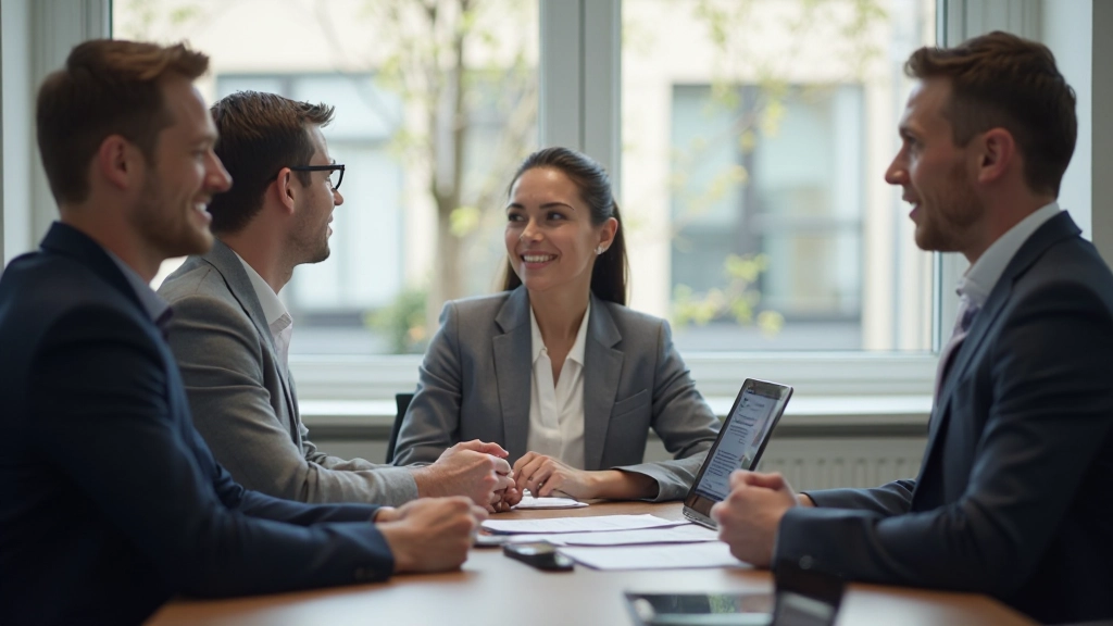 Professionele foto van teamleden in effectieve communicatie-sessie