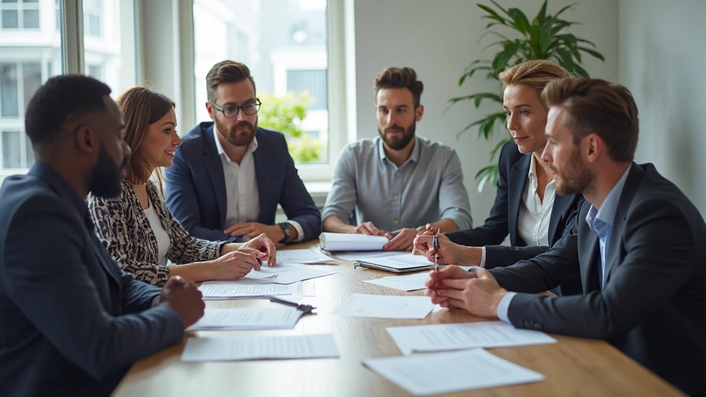 Professioneel teamoverleg waarbij collega's samen aan tafel werken aan gezamenlijke doelen