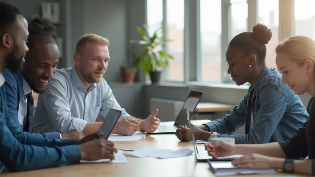 Professionele teambijeenkomst met diverse medewerkers in moderne kantooromgeving
